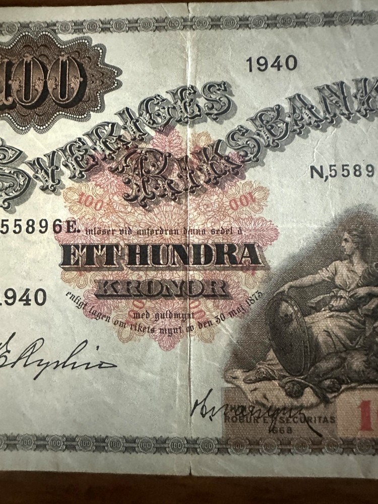 Sweden 100 Kronor ban note 1940