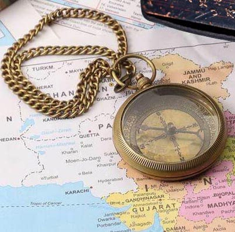 Solid Brass Thoreau's Go Confidently Quote Engraved Compass with Wooden Box, ...