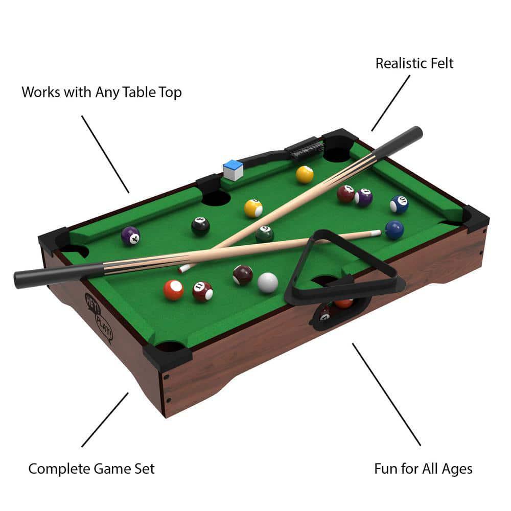 Hey! Play! Mini Tabletop Pool Table Lightweight Construction Stick Chalk 20 in L