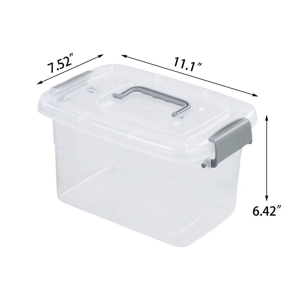 6-Pack Home Storage Bins, Plastic Container, Latching Box with Handle (Grey hand