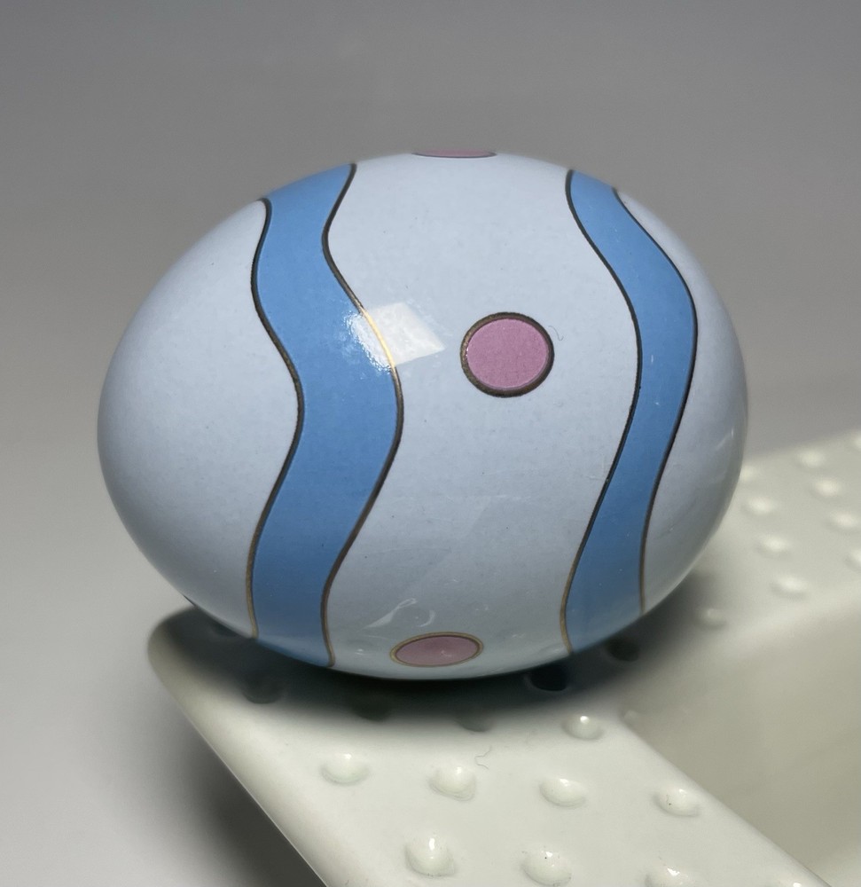 Nora Fleming RETIRED Easter Egg A95 Mini Charm Wavy Blue Stripes Pink Spots