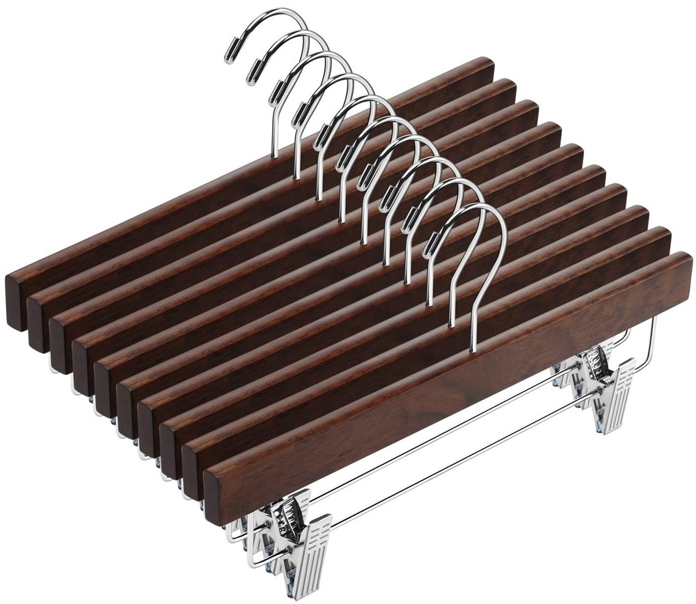 AMKUFO 20pcs Wooden Pants Hangers Solid with 14inch, Walnut