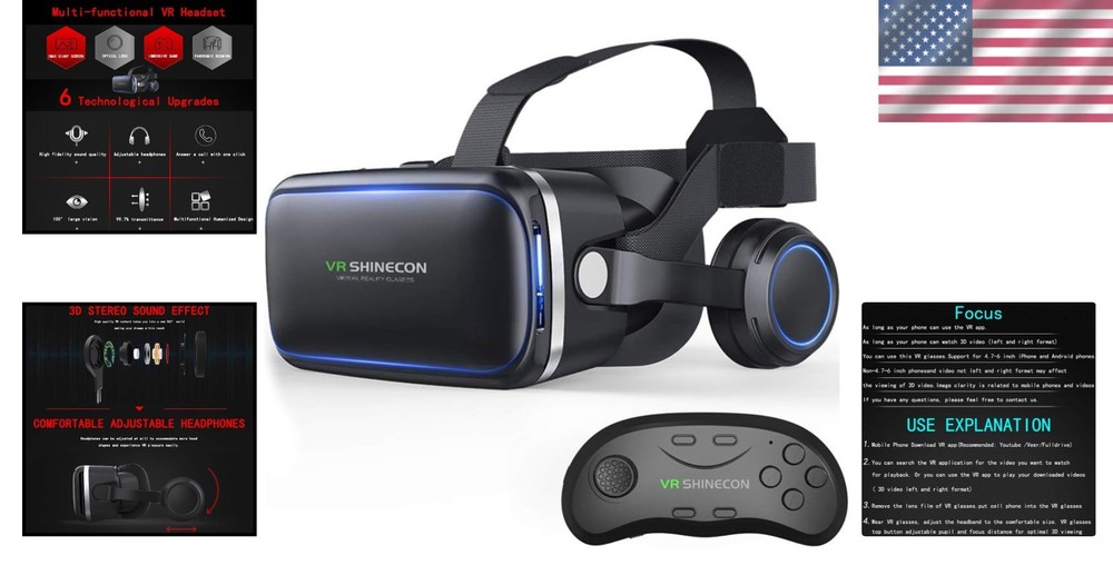 Advanced VR Glasses with Adjustable Headband & Controller for Smartphone Use