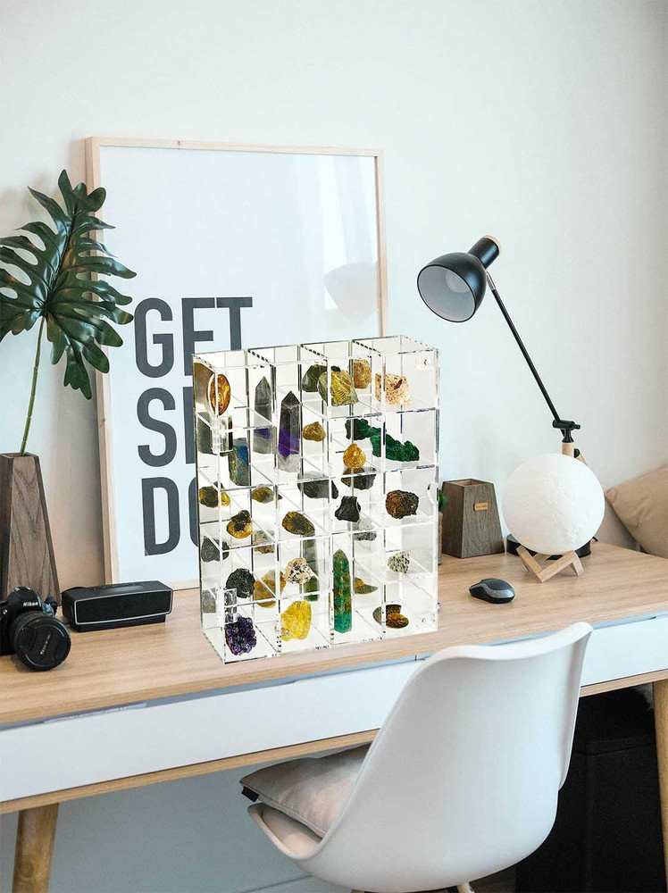 Acrylic Display Case Adjustable Clear Rock Display Case Shadow Box with Shelves