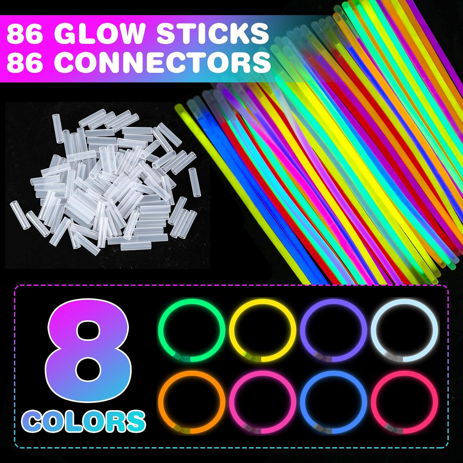 86 PCS Ultra Bright Glow Sticks, 8 Inch Glow Sticks Bulk Party Pack, Light up St