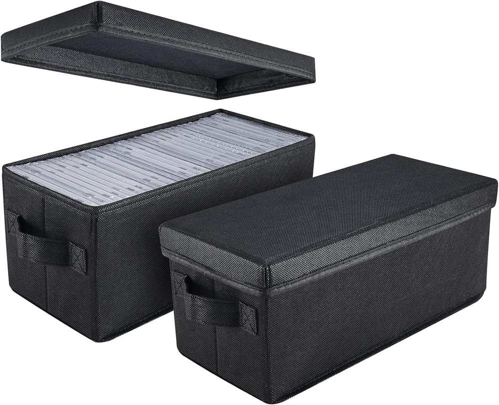 CD Storage Boxes 2-Pack Holds 30 CDs, 60 Slim Cases, 165 Discs Black