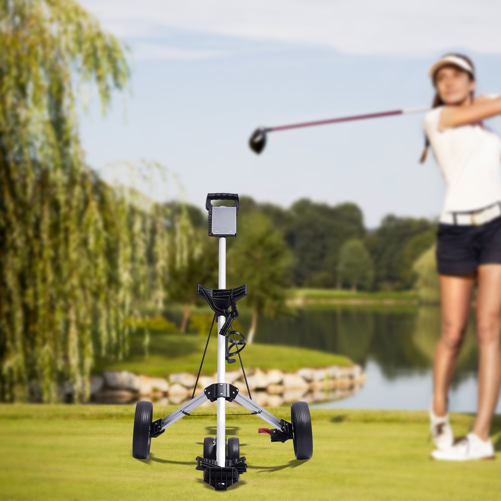 3-Wheel Golf Push Pull Cart Lightweight Folding Golf Walking Push Cart