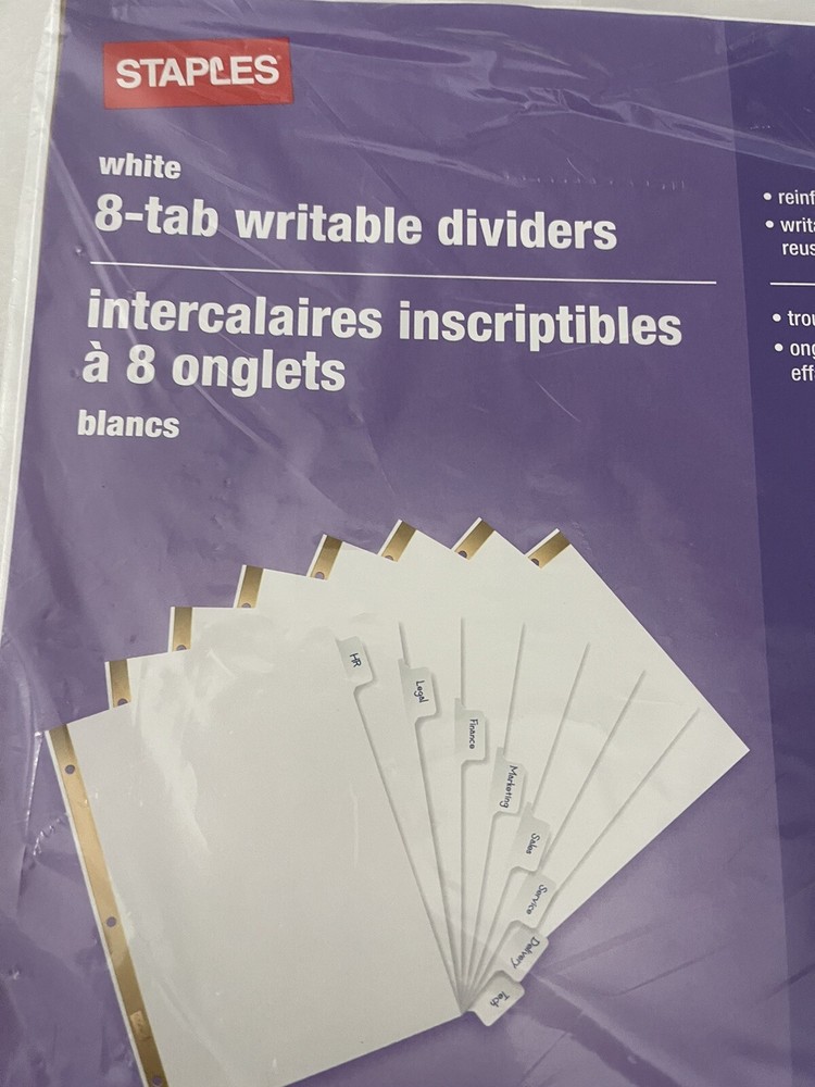 Staples Dividers Writable 4 Set Package 13510 White 8 Tab
