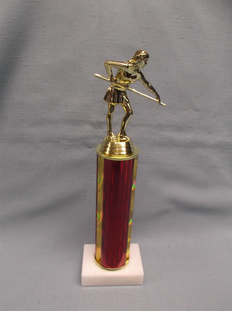 female pool billiards red column white marble base