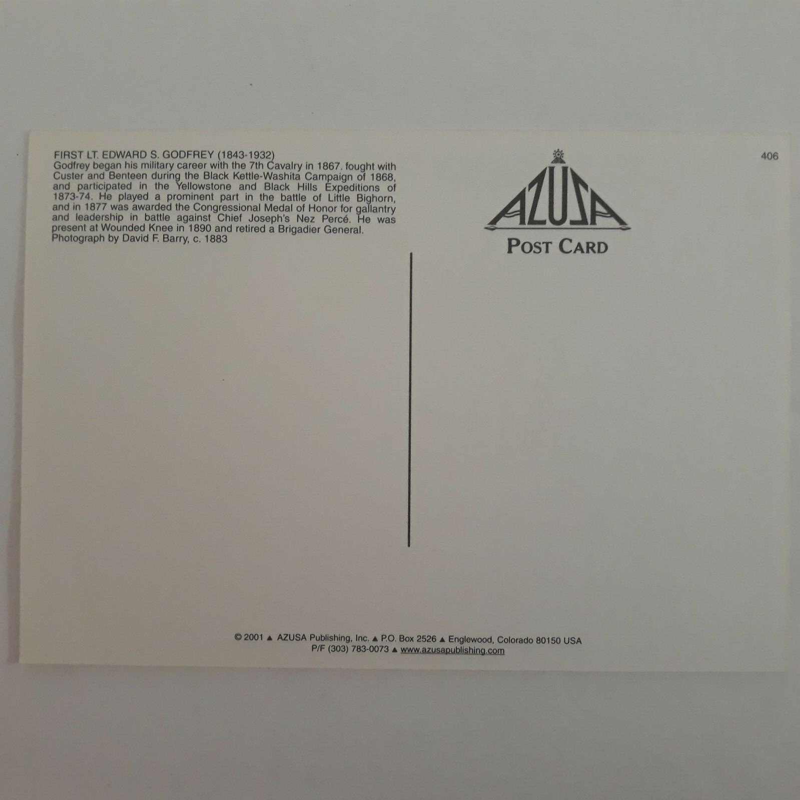 Postcard 7th Cavalry First Lt. Edward S Godfrey Battle of Little Bighorn Montana