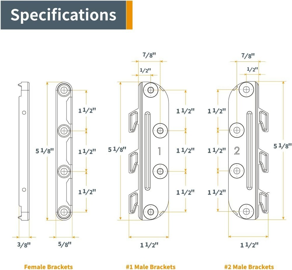 Surface Mounted Bed Rail Brackets 4PK, Bed Frame Hardware w/ Mounting Screws ...