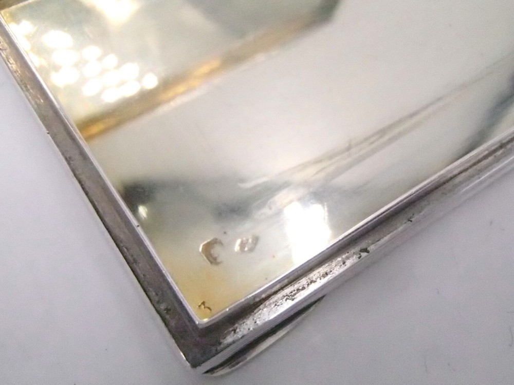 BEAUTIFUL RECTANGULAR CIGARETTE BOX SOLID SILVER VERMEIL ORIGIN FRANCE