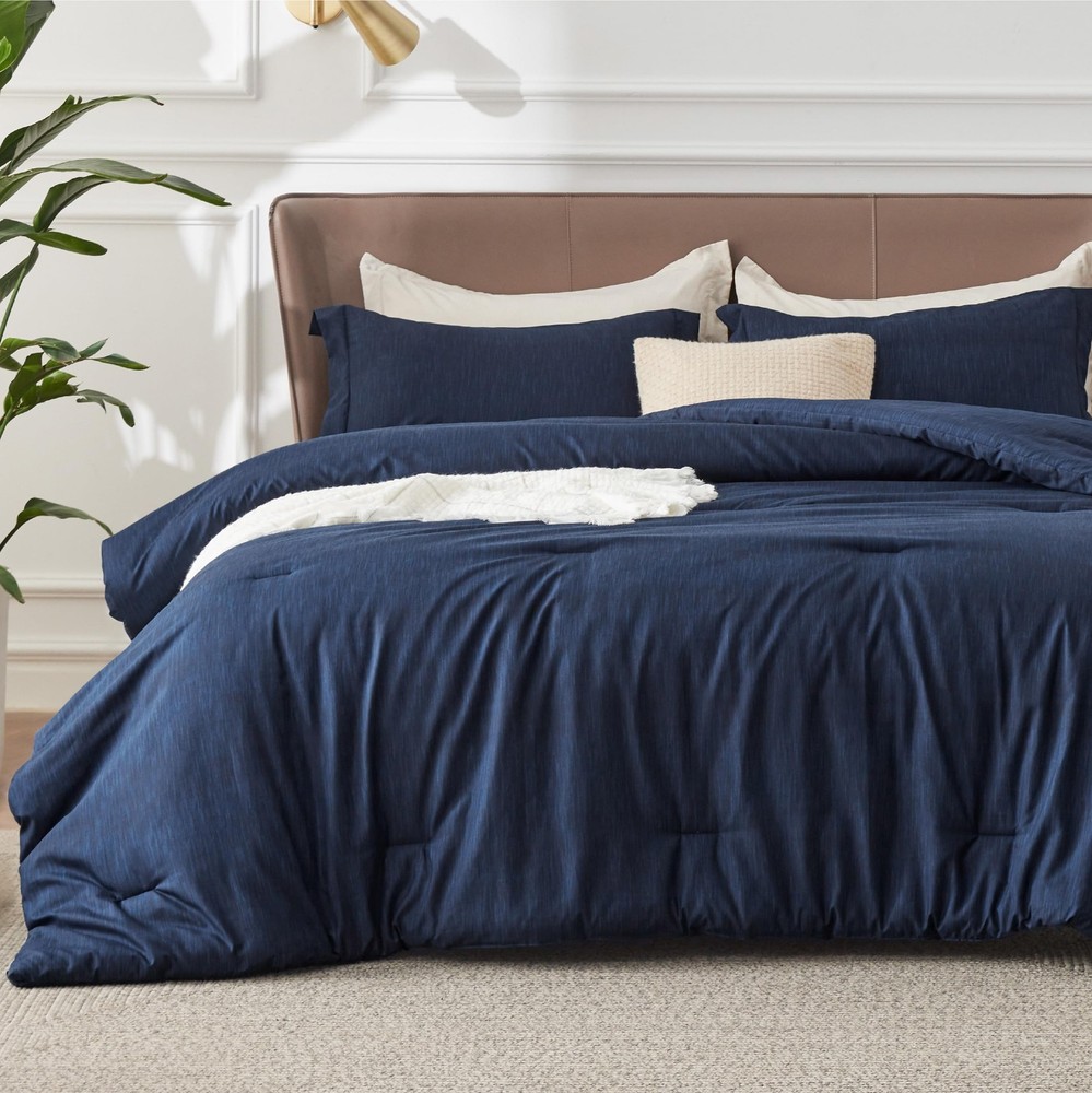Comforter Set - Navy Soft Bedding for All Seasons, Cationic 22 - Navy Queen