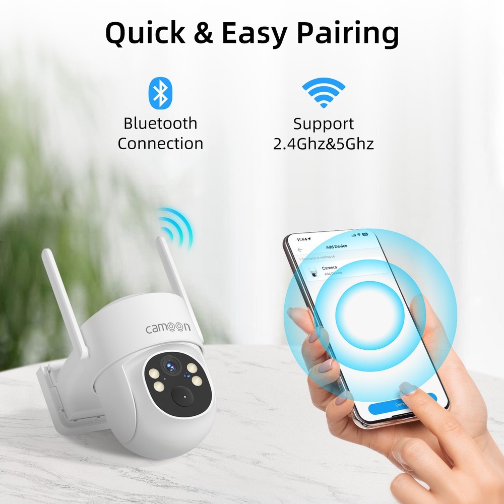 Camoon Home Security Camera System Solar Panel 360°PTZ Wireless 2K Outdoor Audio