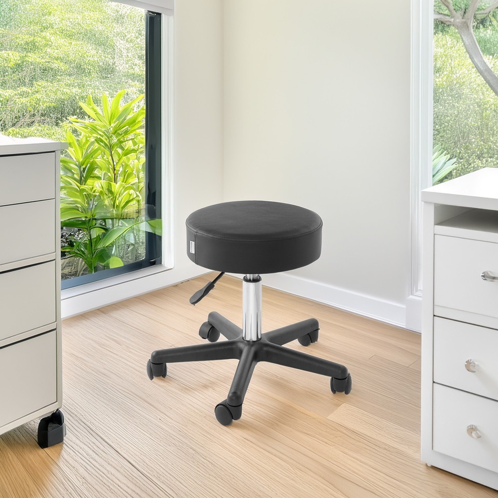 OPEN BOX - Rolling Hydraulic Salon Stool w/ Adjustable Swivel - Black