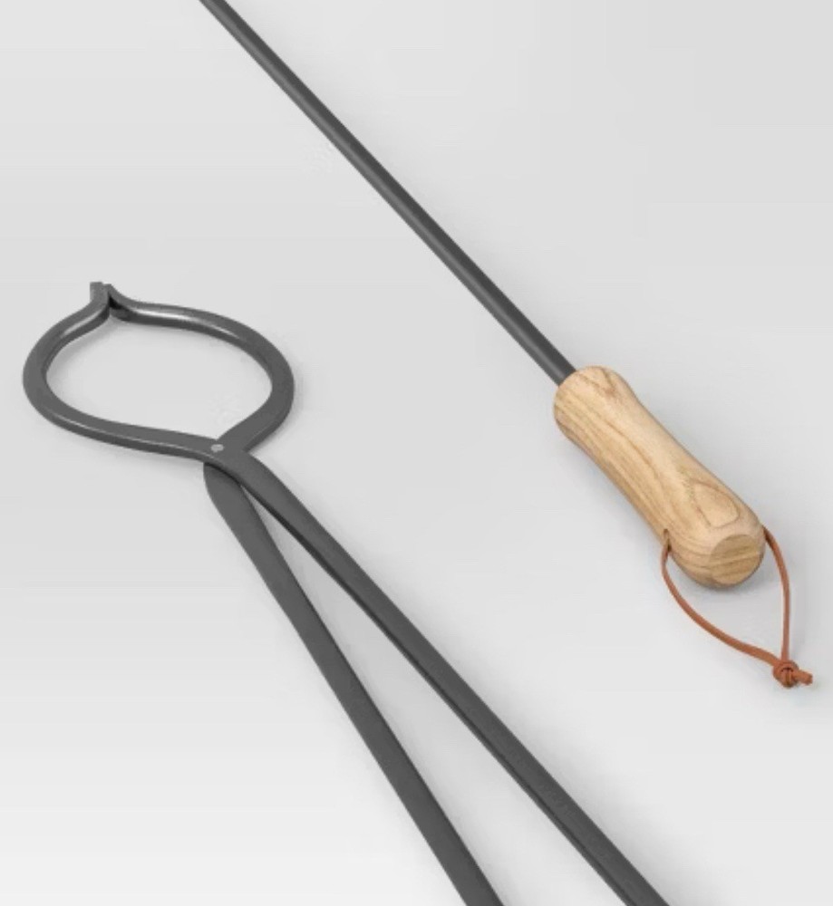 2pc Tongs and Fire Poker Tool Set Black - Threshold™