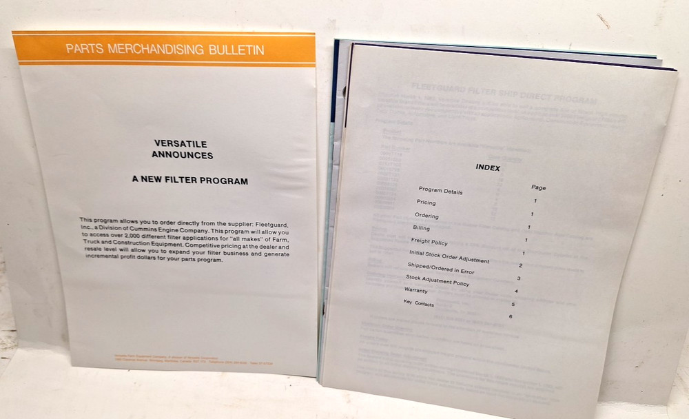 USED OLD STOCK VERSATILE / FLEETGUARD INFORMATION BROCHURES REF# 1222025-902