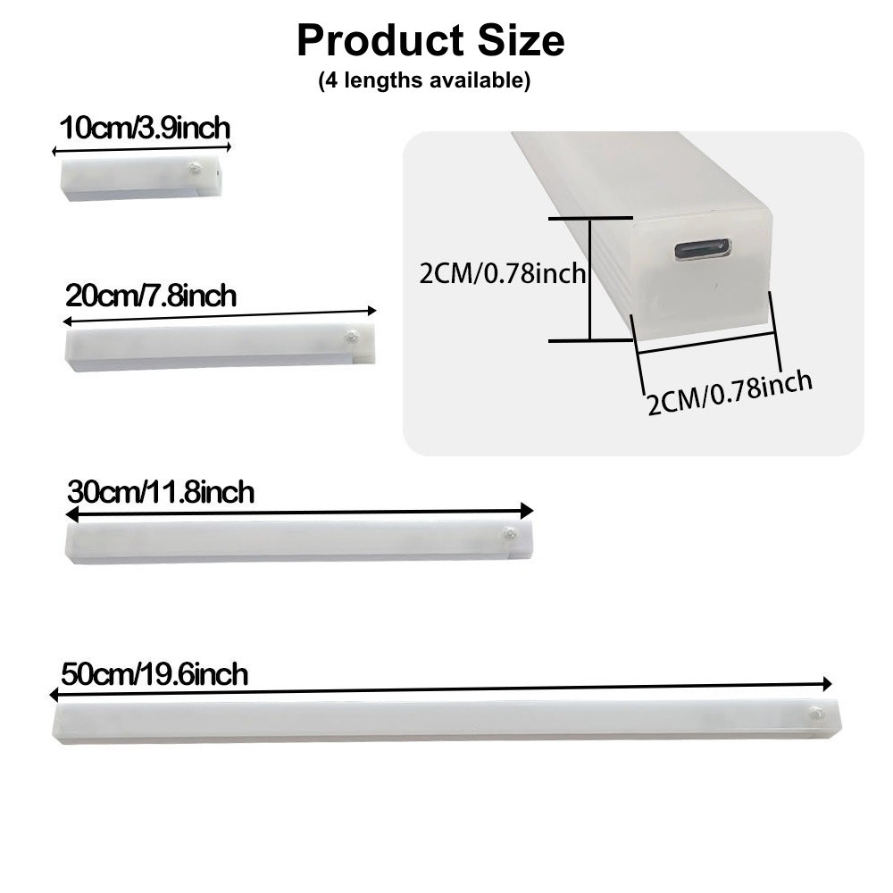 2 Long Light Bars 50cm LED 6000K Sensor Movement USB Cool White (Foreign Shipping
