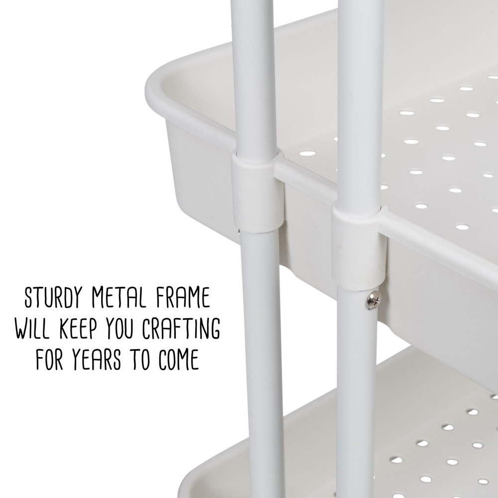 3-Tier Rolling Craft Cart with Handle, White