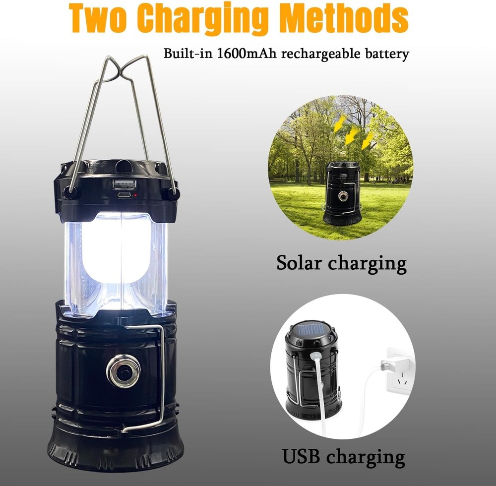Collapsible Portable LED Camping Lantern, Lightweight Waterproof Solar USB