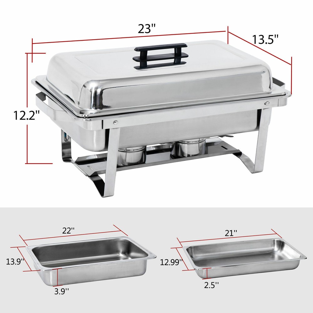 6 Pack 8QT Rectangular Chafing Dish Buffet Set Stainless Steel Full Size Chafer