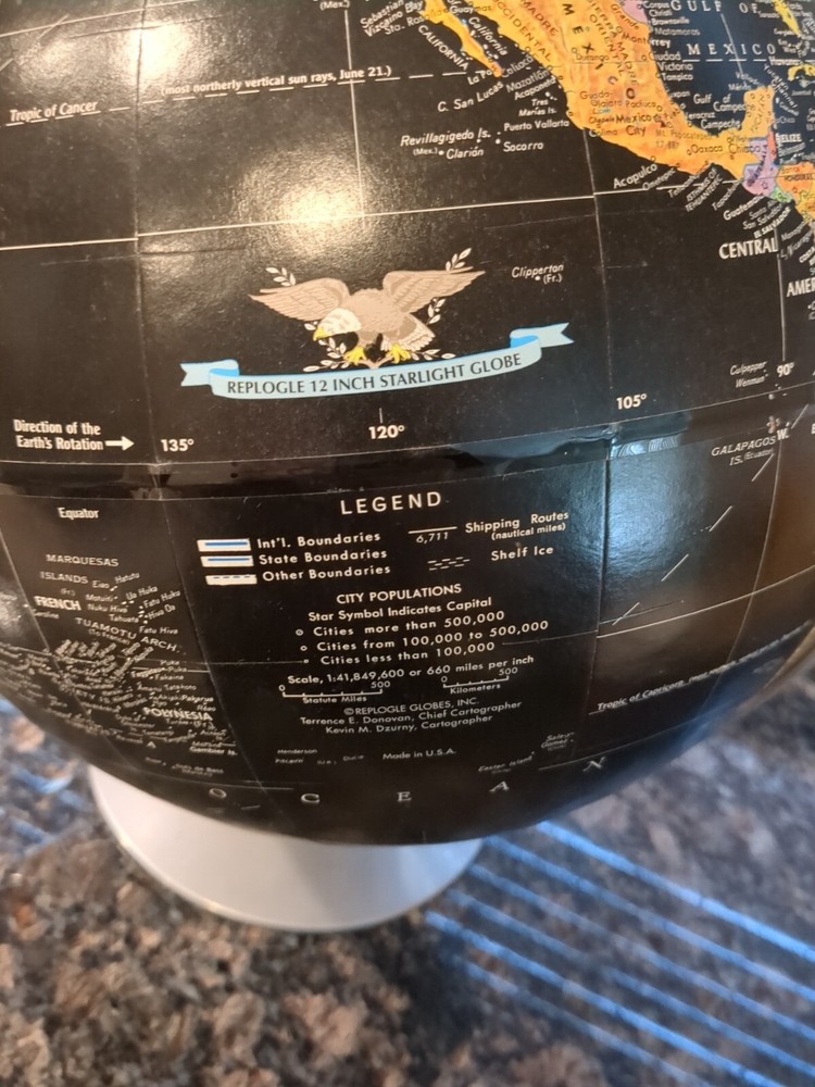 Replogle 12" Starlight Globe Colored Relief World Map Satin Chrome Base
