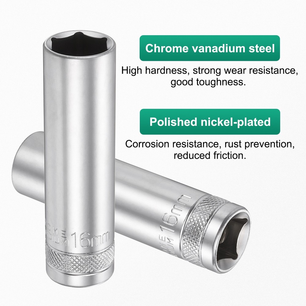6 Points Deep Socket 1/2" Drive 16mm Nickel Plating Hex Socket 3.1" Long