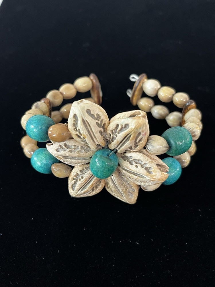 Shell Flower Wrap Cuff Bracelet Boho Retro Handmade