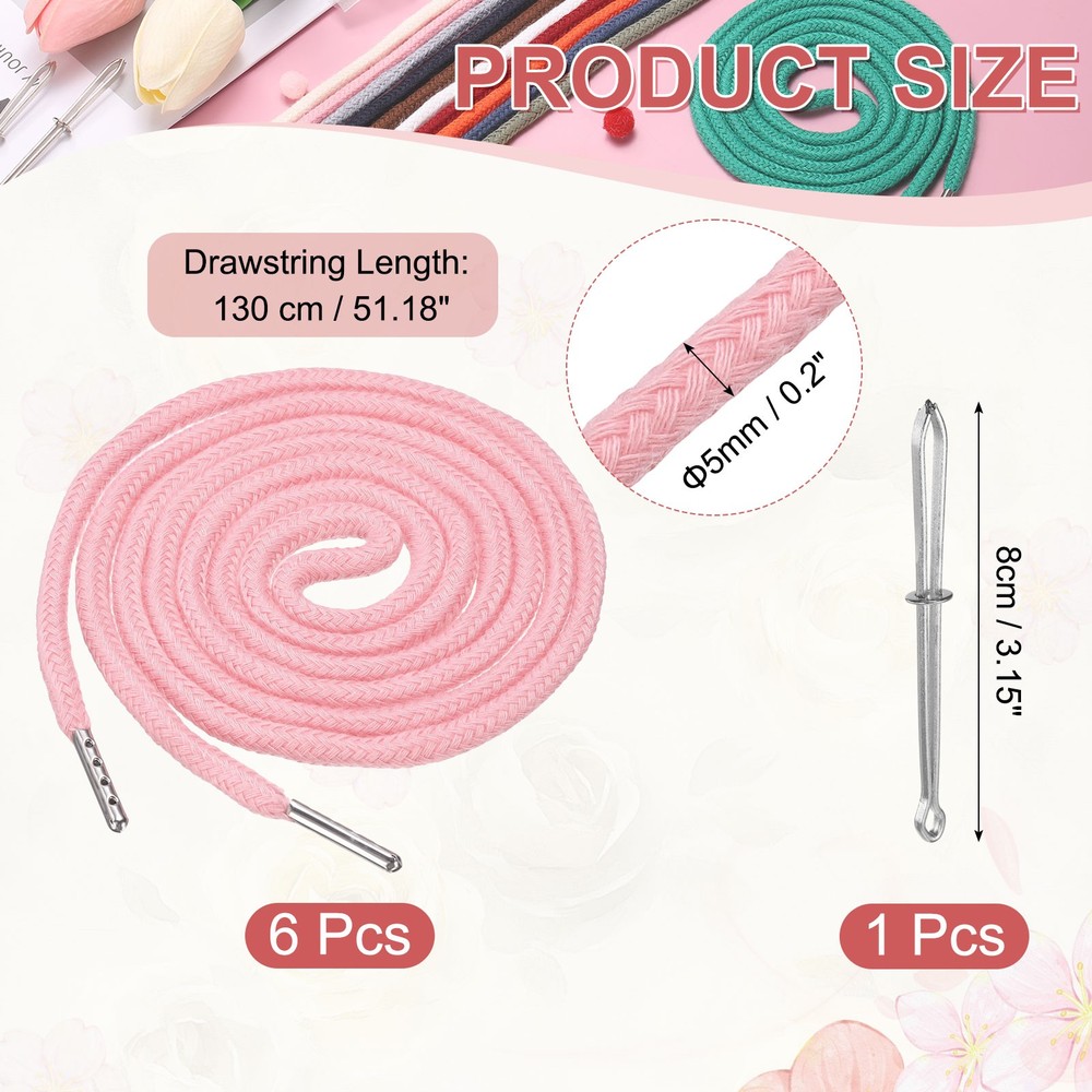 6 Pcs Hoodie Strings Drawstring Cords with Easy Threader (Light Pink)