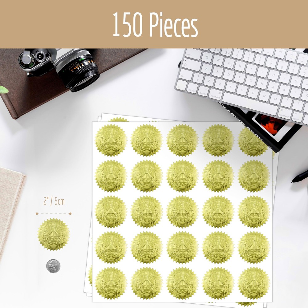 150 PCS Award Certificate Seals, Gold Foil Embossed Embossed,