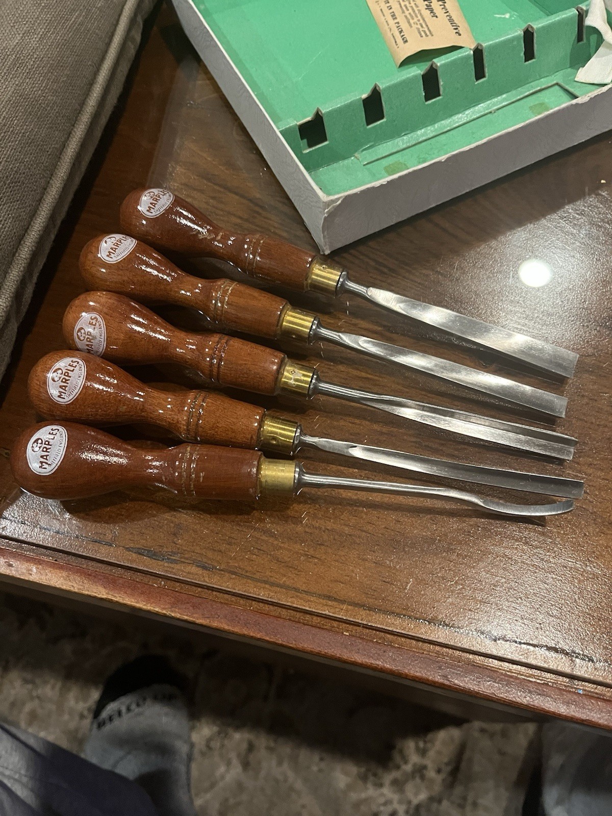 Marples Vintage Carving Chisels Box Bottom Only, Used Set