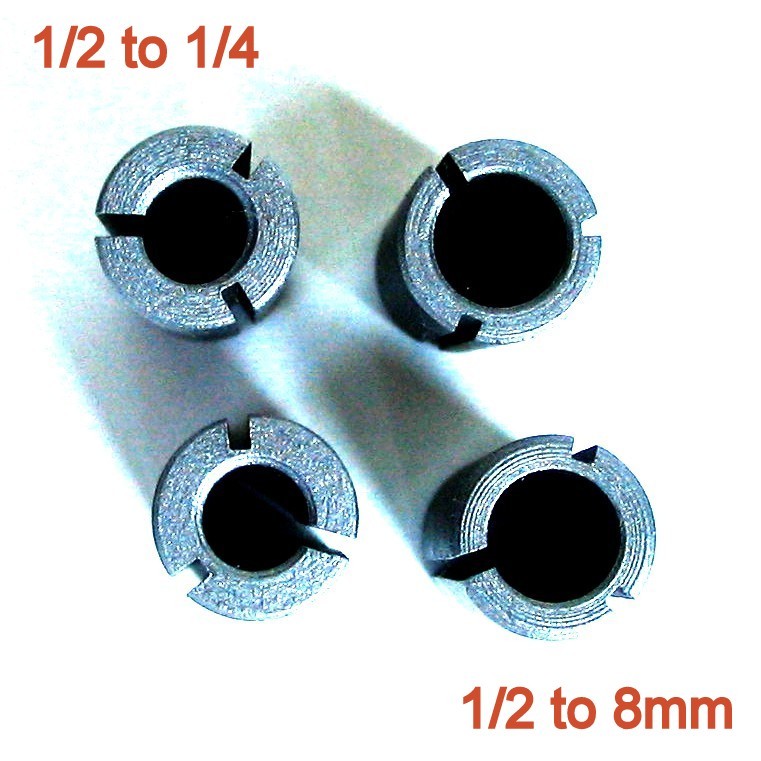 4 pc Collet Reducer Bushing for 8mm, 1/4" Router Bit GSA