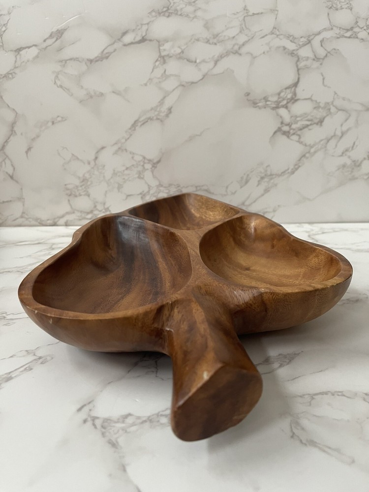 Solid Wood Leaf Shaped Divided Tray Serving Dish 3 Section MCM Philipines