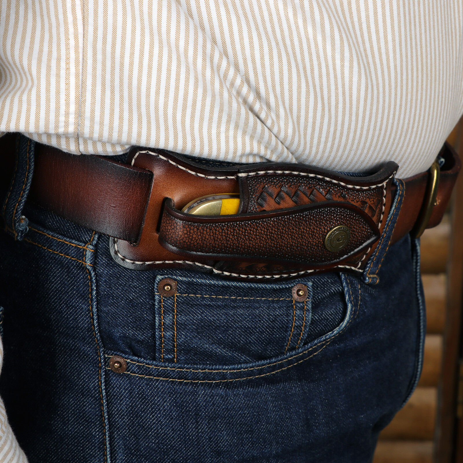 TOURBON Leather Folding Blade Knife Sheath Belt EDC Knives Cover Case Horizontal