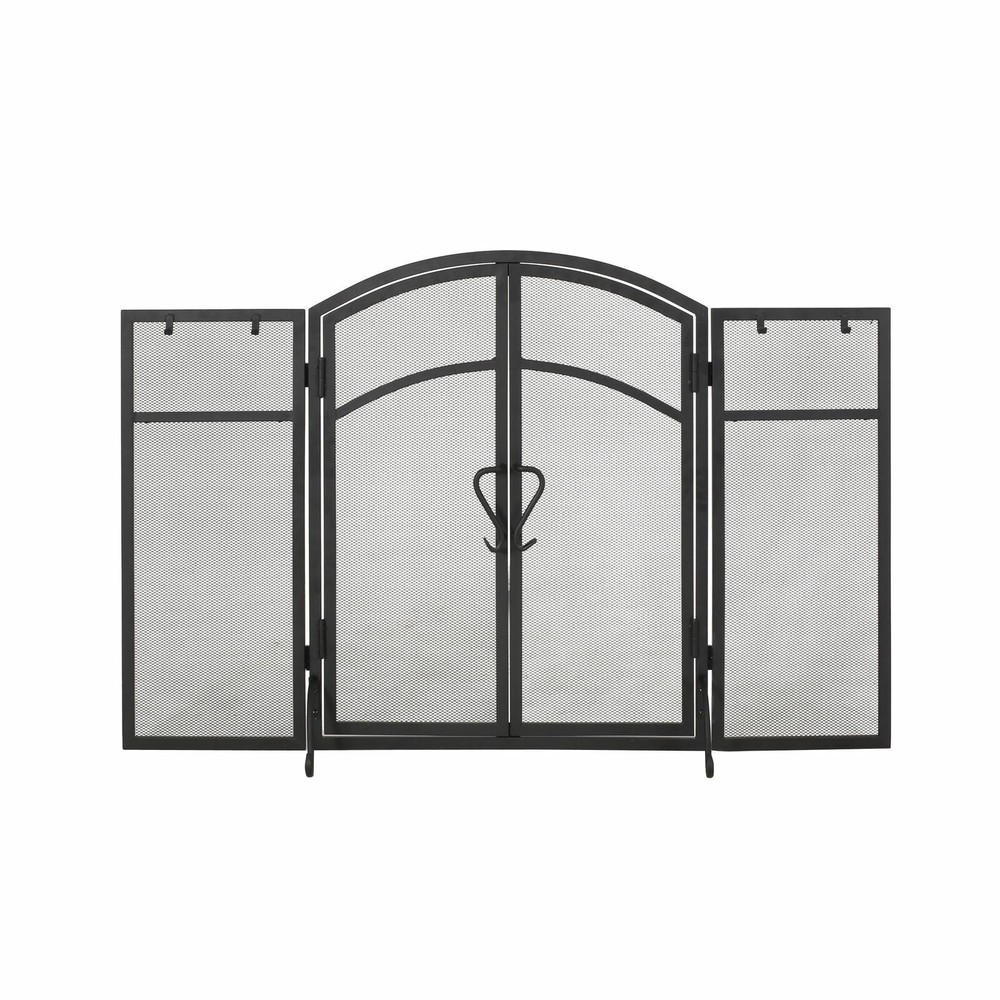 Rue Modern Iron Folding Fireplace Screen with Door and Tools