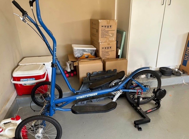 Outdoor Elliptical Bike StreetStrider 3i with Indoor Training Stand