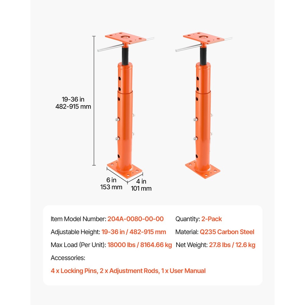 Uimoso Adjustable Floor Jack Posts for Leveling, 2PCS 19-36 Inch