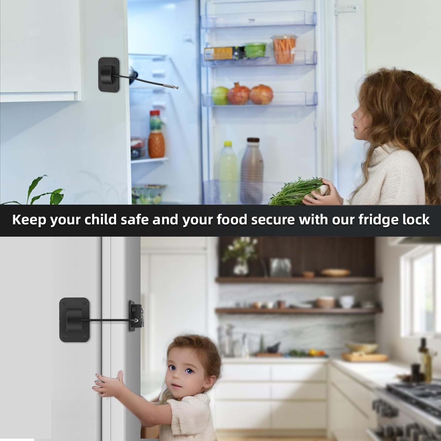 Fridge Lock, Upgraded Refrigerator Lock Combination, Freezer for Black