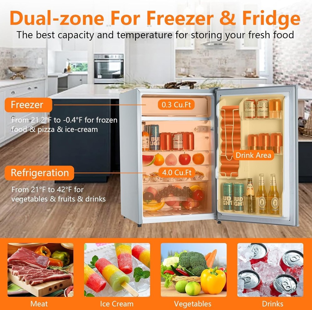 122L Compact Refrigerator W/ Freezer, 7-Level Temp Control & Easy-Clean Interior
