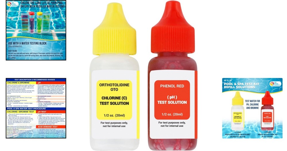Ultimate Refill Set for Pool & Spa Kits - pH, Chlorine, Bromine Solutions