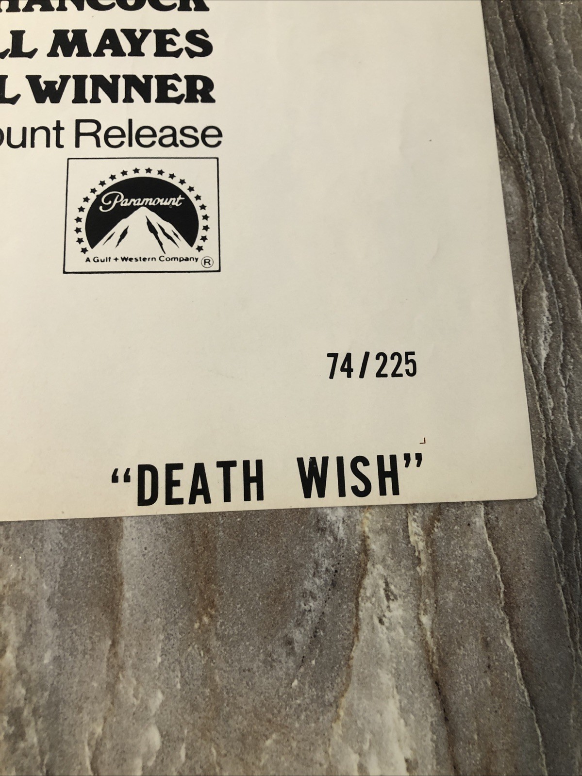 Death Wish 1974 Original US 1-Sheet Poster Charles Bronson Folded