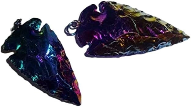 Titanium Rainbow Aura Quartz Arrowhead Pendants with bail loop - 2 piece set
