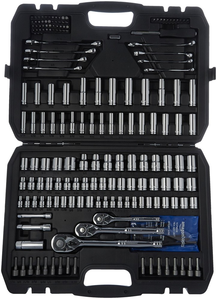 Mechanics Socket Tool Set Chrome Vanadium SAE Metric with Case 201 Pcs