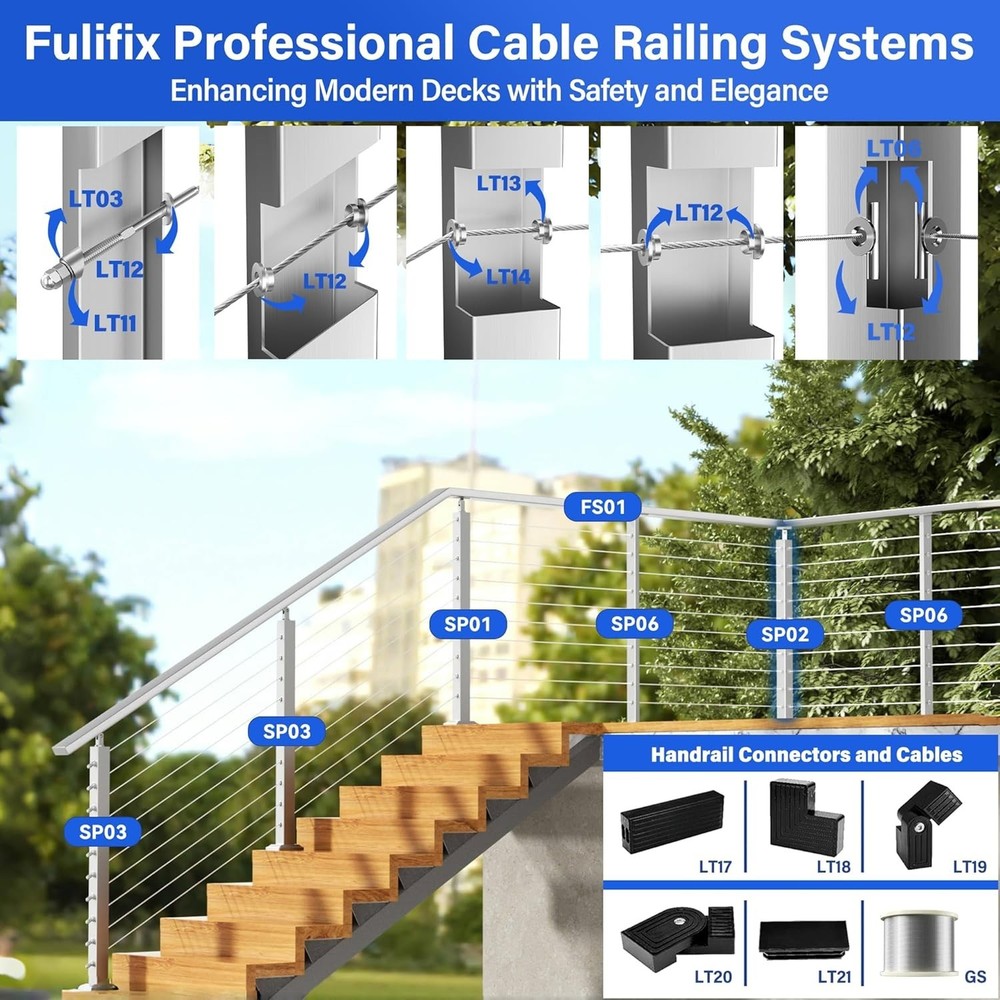 Fulifix 36" Silver Cable Railing Post, Stainless Steel Level Railing Post