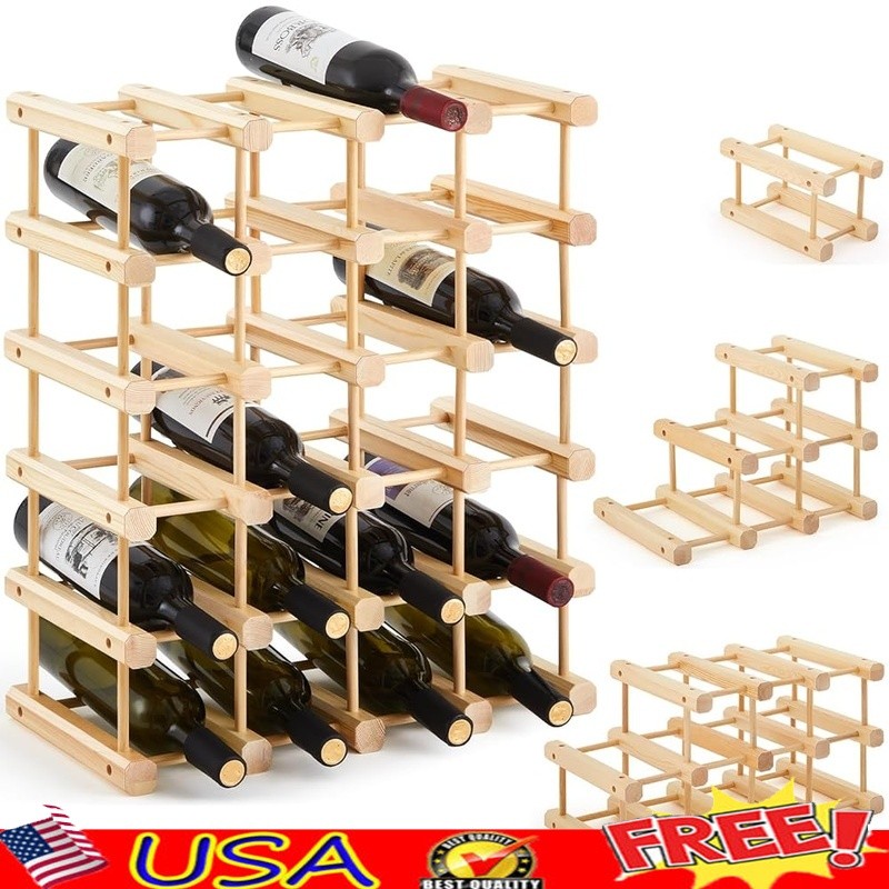 Wooden Wine Rack Space Saving Stackable Holder 12 Bottles Easy Install New
