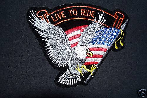LIVE TO RIDE EAGLE W/ FLAG BIKER XL BACK PATCH-PT264A