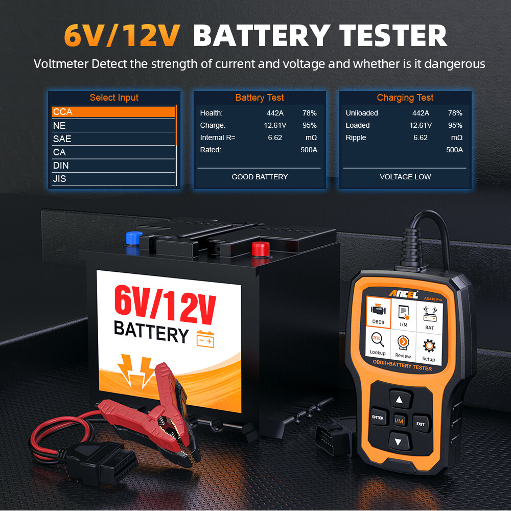 ANCEL AD410 PRO 6V/12V Auto Battery Tester OBD2 Scanner Code Reader Check Engine