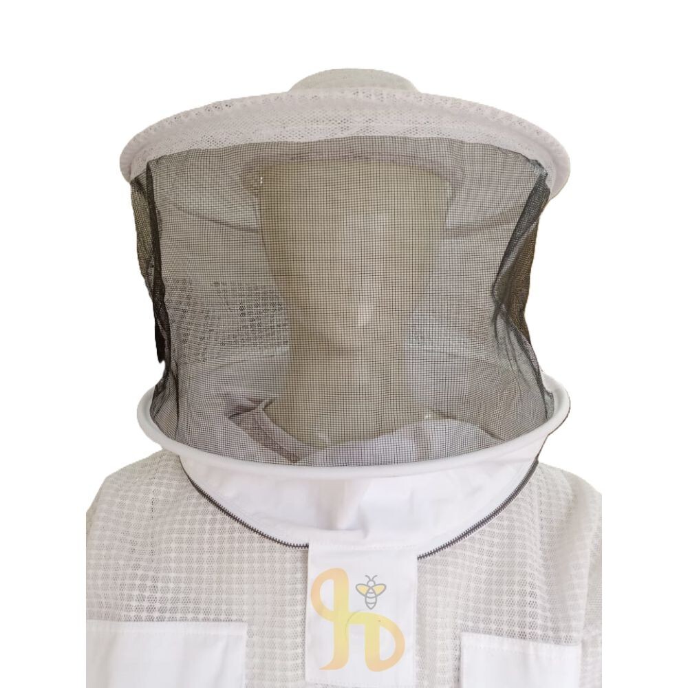 3 Layer Full Ventilated Beekeeping Protective Jacket Round Cap, White, Large