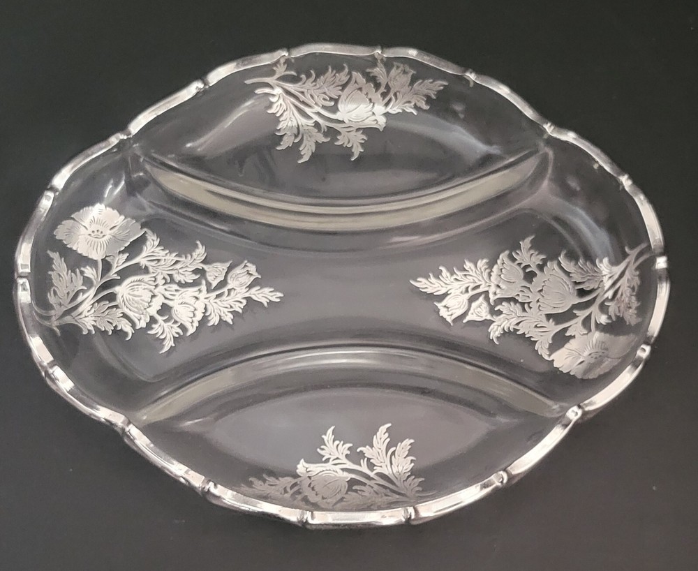 Vintage Silver Flower Florals Overlay Segmented Dish