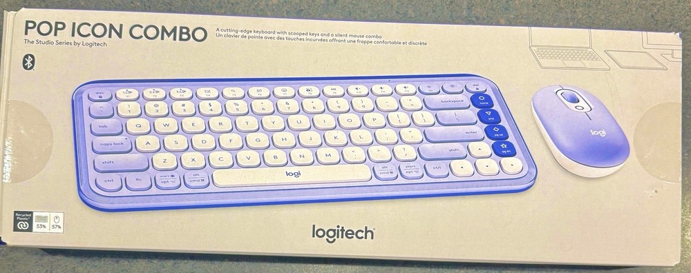 Logitech POP ICON Combo, Bluetooth Keyboard and Mouse Combo - Lilac